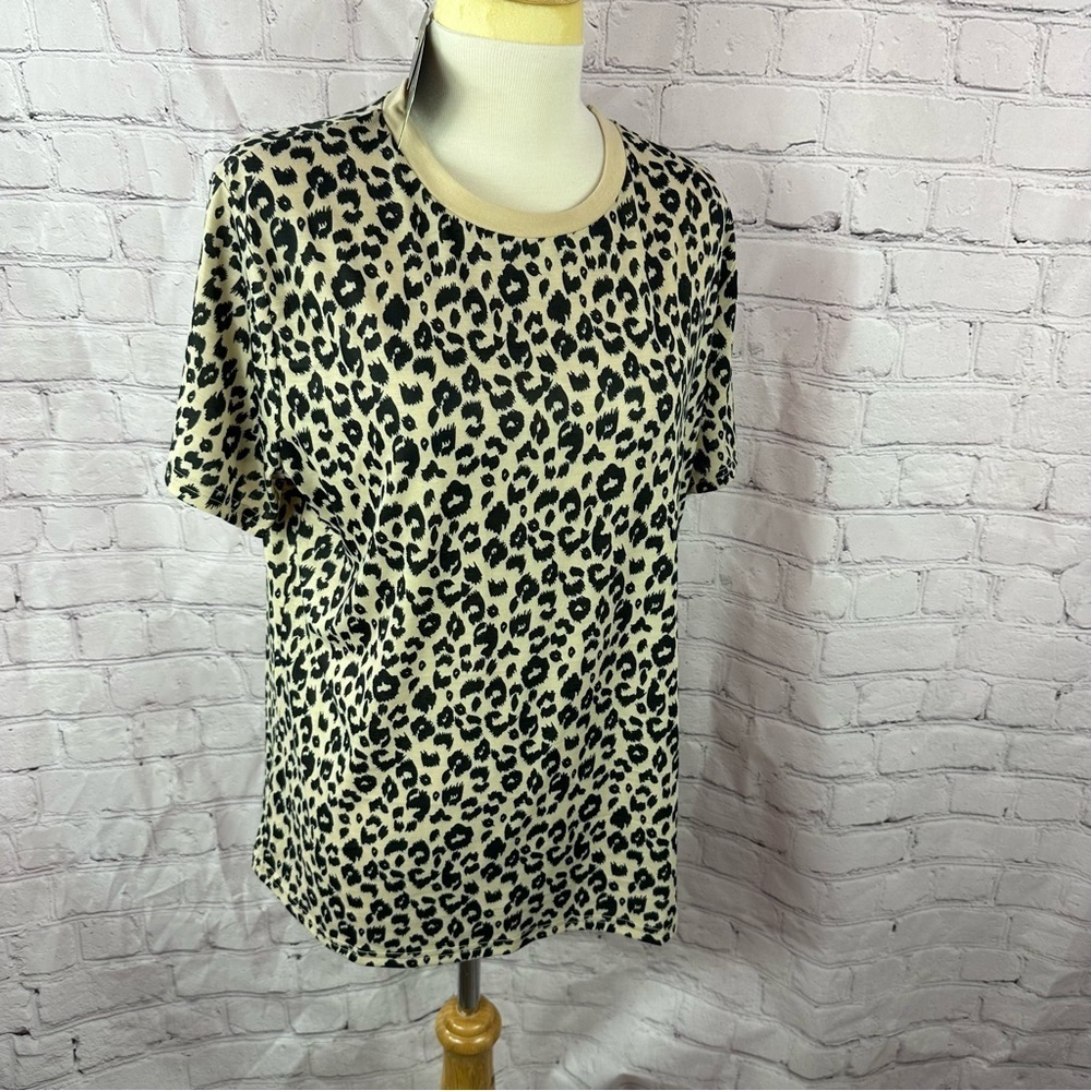 NWT bloom9ng Jelly Leopard Print knit Top sz XL short sleeve neutral classic